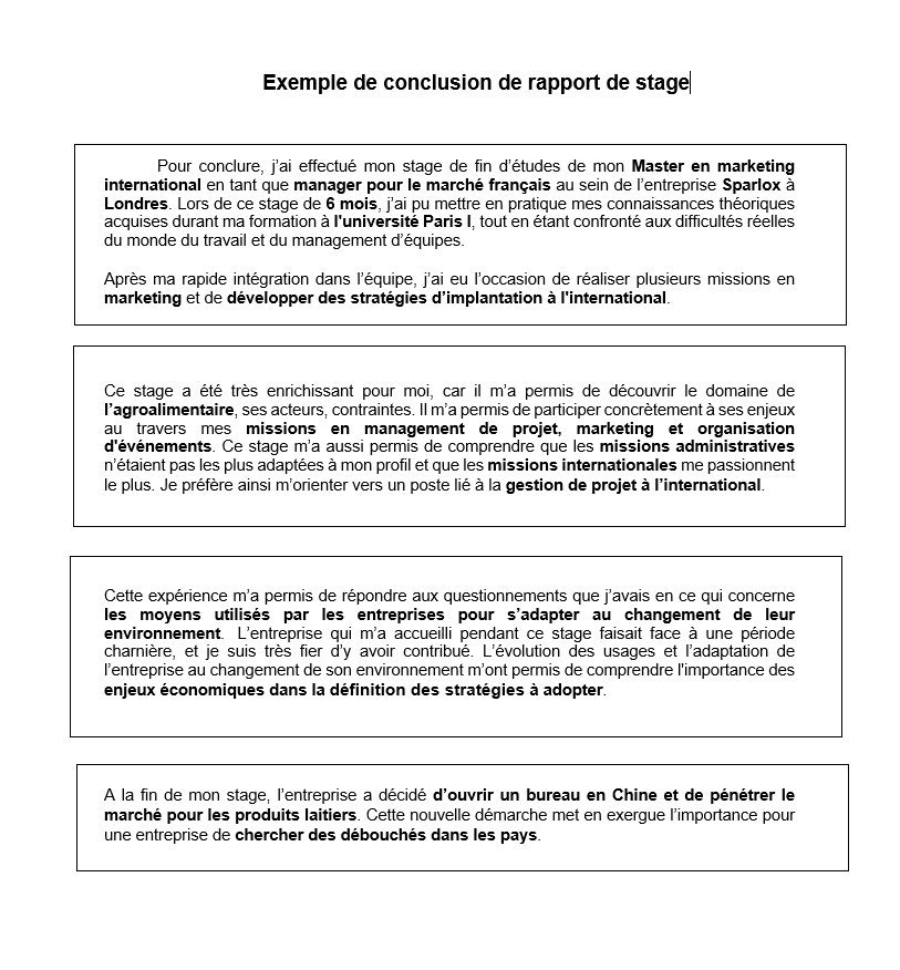 Conclusion de rapport de stage (avec exemple)