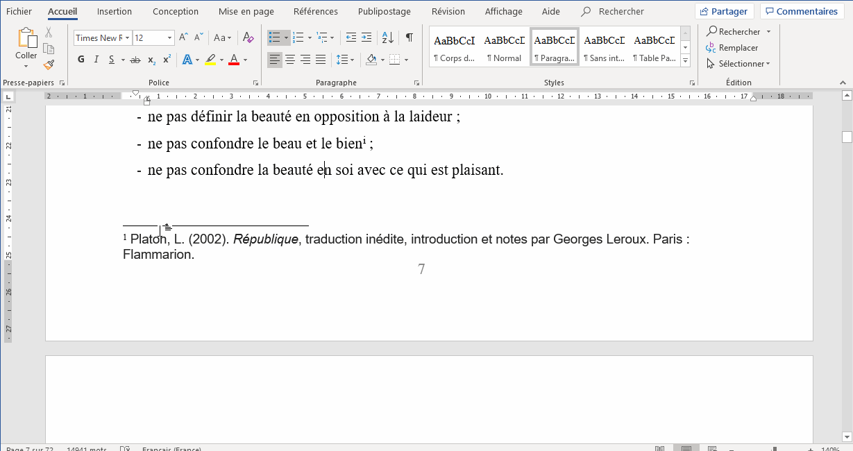 Note de bas de page sur Word  comment faire